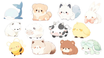 PNG kawaii animal illustration element set, transparent background
