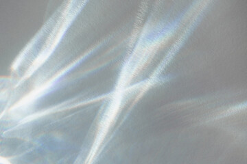 Water texture shadow with rainbow refraction of light on a white backgound. Overlay effect for photo, template and mockup