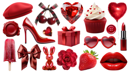 PNG women's red lifestyle element set, transparent background