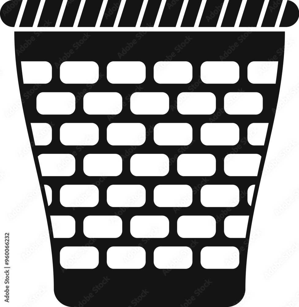 Sticker simple black and white vector icon of an empty trash can, ideal for projects related to cleanliness,