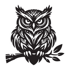 High-Quality Owl Bird Silhouette in Black Vector for Ornithology Illustrations
