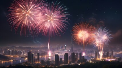 fireworks over the bright city