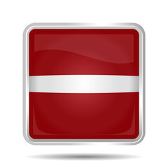High-Resolution Latvia Flag with Silver Chrome Frame in 3D Glossy Style - Isolated on White Background, Editable and Scalable Vector EPS for Icon, Symbol, or Background Design