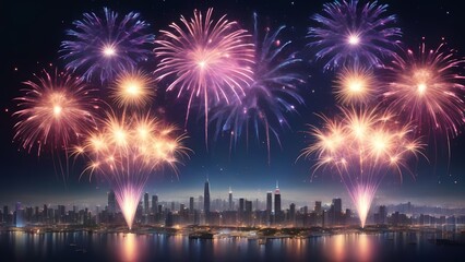 fireworks over the bright city