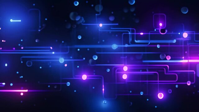 Abstract technology circuit on black background. Vector illustration. Eps 10, Illustrate a futuristic sci-fi abstract with blue and purple neon light shapes on a black background