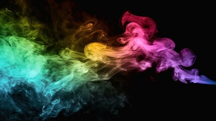 Dense multicolored smoke of red, purple and pink colors on a black isolated background. Background of smoke vape