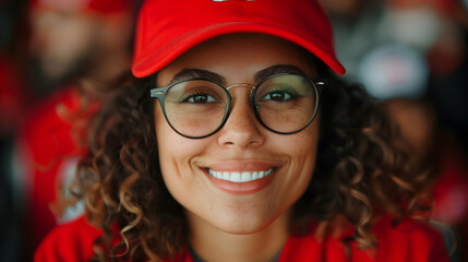 Female Fan Cheering College Football Game
