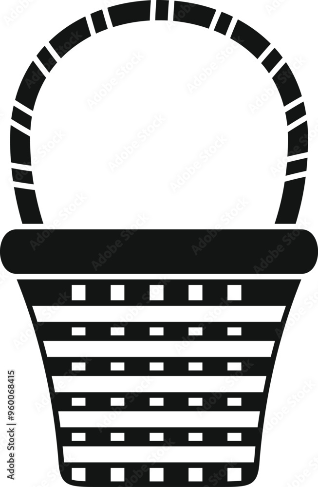 Poster simple black and white vector of an empty basket, often used for picnics or as a hamper