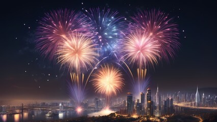 fireworks over the bright city