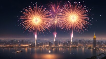 fireworks over the bright city