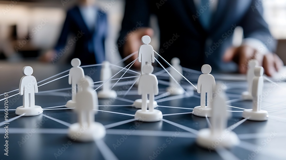 Aufkleber connecting people in a digital network with glowing nodes representing modern communication