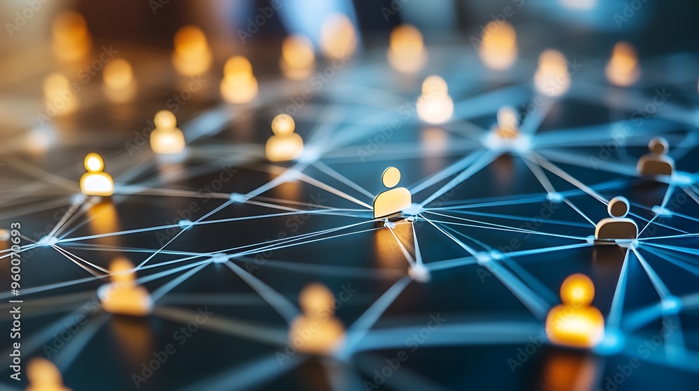 Aufkleber connecting people in a digital network with glowing nodes representing modern communication