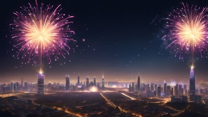 fireworks over the bright city