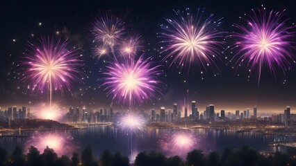 fireworks over the bright city
