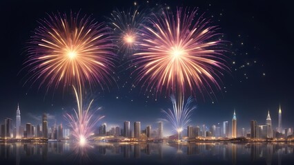 fireworks over the bright city