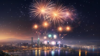 fireworks over the bright city