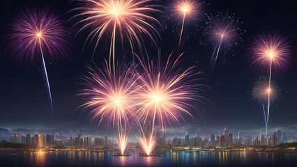fireworks over the bright city