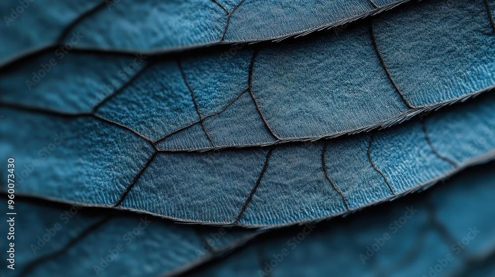 Aufkleber a macro perspective showcasing intricate structures within blue feathers, providing an artistic and 
