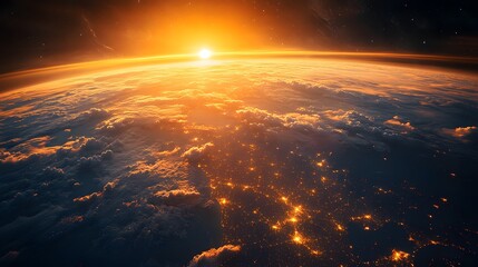 Earthrise  Golden Sunrise Over Clouds with City Lights