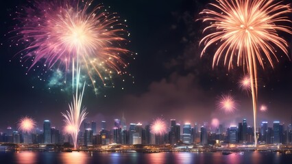 fireworks over the bright city