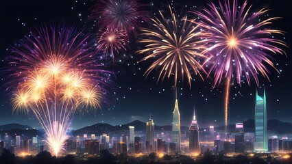 fireworks over the bright city