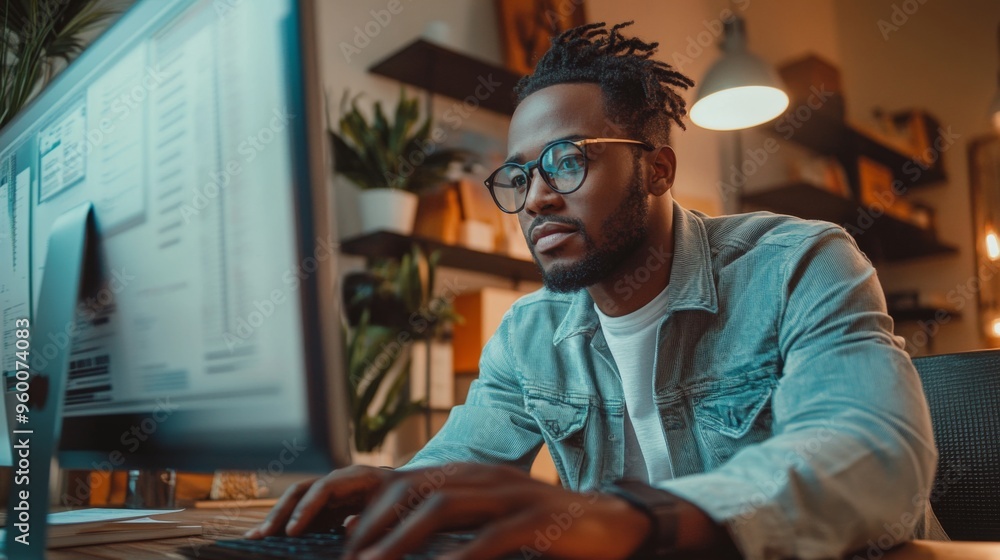 Wall mural Focused Man Working at Computer