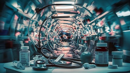 Medical blurred background. Blured bokeh background. Abstract blur hospital interior backgroun