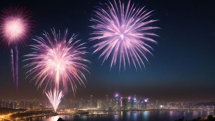 fireworks over the bright city