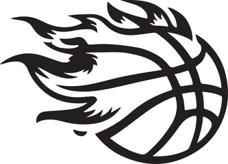 logo design, merging the iconic basketball silhouette with a fiery flame