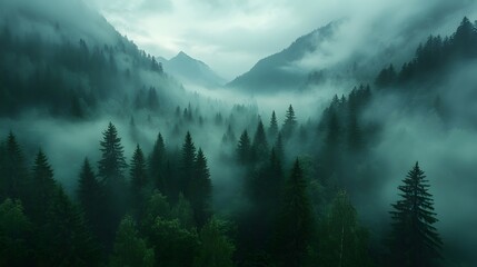 Misty Forest Valley Landscape