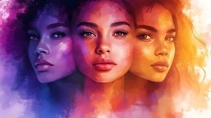 Abstract Colorful Portrait of a Woman with Watercolor Effects