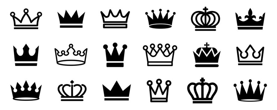Crown icons. Crown set. Linear and silhouette icons.