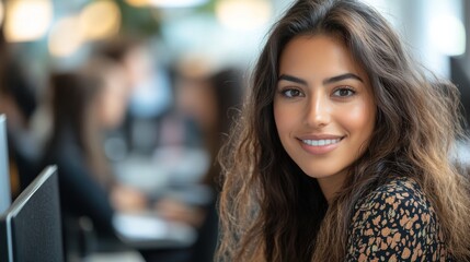 Young Woman Working in Office Building