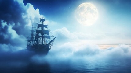 Obraz premium Pirate ship haunted by ghostly crew