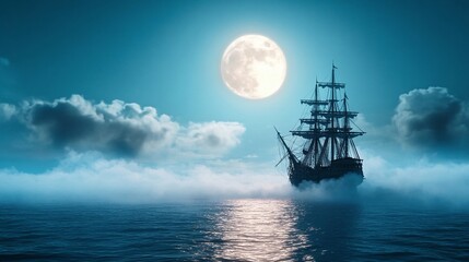 Obraz premium Pirate ship haunted by ghostly crew