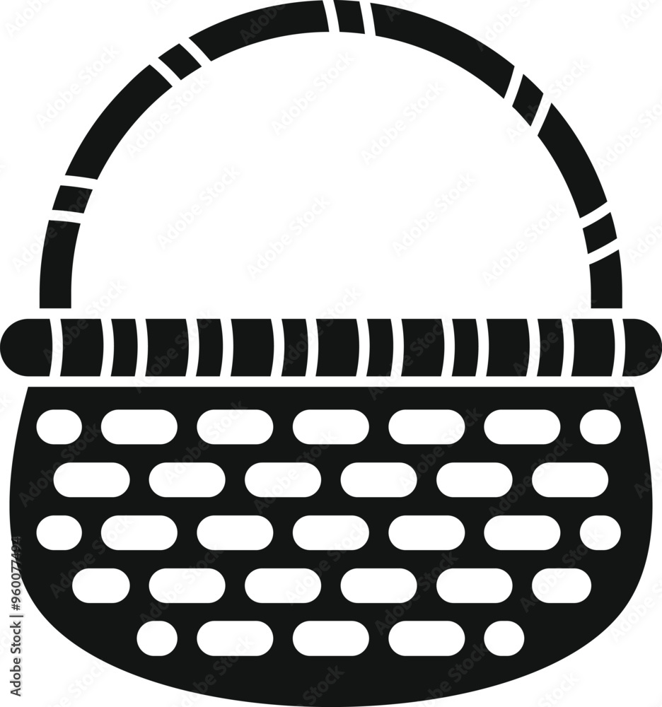 Poster simple vector icon of an empty basket with a handle often used for gathering food