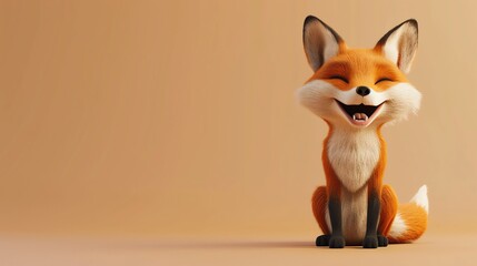 Obraz premium A cartoon fox sitting on a brown background.