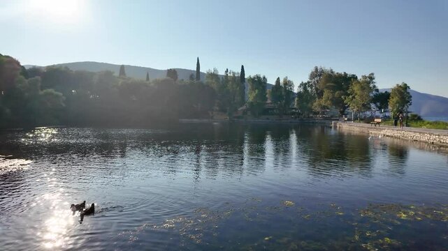 Amazing Sunset view of Karavomilos Lake, Cephalonia, Ionian Islands, Greece