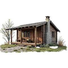 wooden house ,isolated on white background , transparent png image