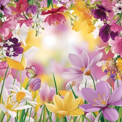 Fototapeta premium Art spring flowers frame background