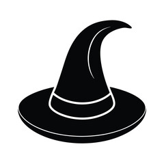black silhouette of a witch hat isolated on white background