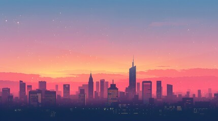 Fototapeta premium A minimal cityscape silhouette on a pastel dawn sky AI generated