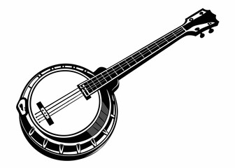 Banjo musical instrument in monochrome style isolated on white background vector illustration 
