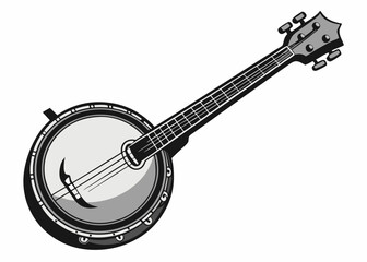 Banjo musical instrument in monochrome style isolated on white background vector illustration 
