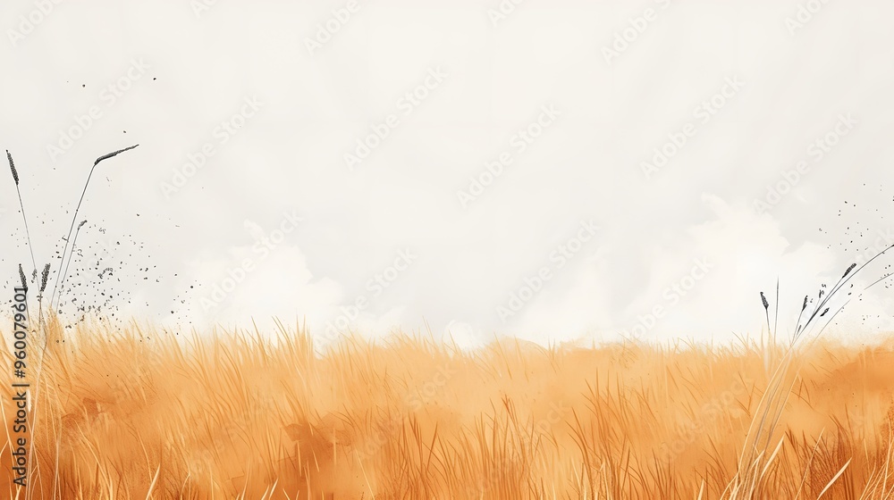 Poster a minimalist rendering of a breeze rustling through a field of wheat ai generated