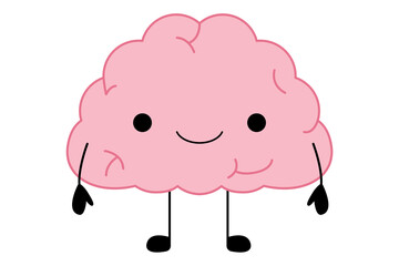 Kawaii happy human brain character. cartoon brain vector. Hand drawn symbol of healthy mind. Stock vector illustration isolated on white background.