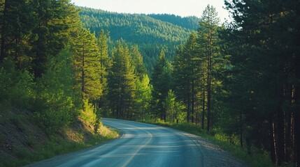 Fototapeta premium Road winding up a pine-covered hill