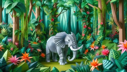 origami elephant and the grass
