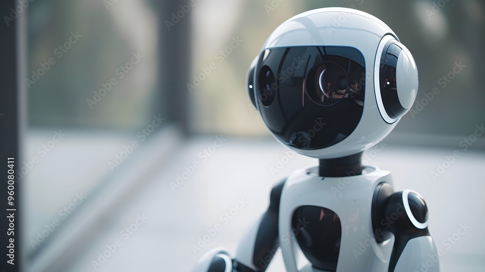 Poster a modern robot with a friendly look ai generated