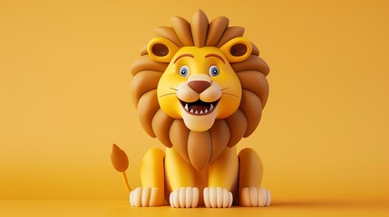 A cartoon lion is smiling on an orange background.
